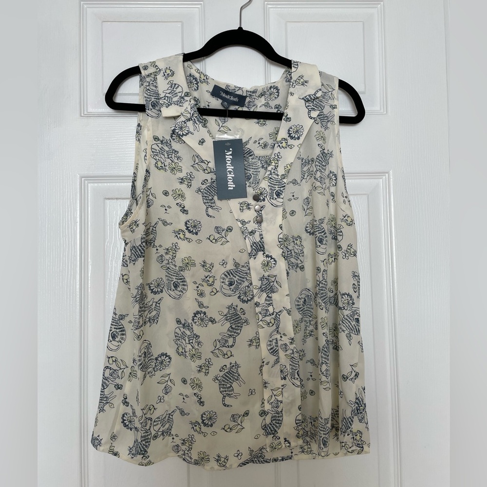 NWT ModCloth blouse cats and flowers sleeveless XL